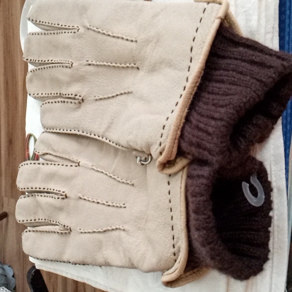 Beige Leather Gloves Size L - Picture 2 of 4